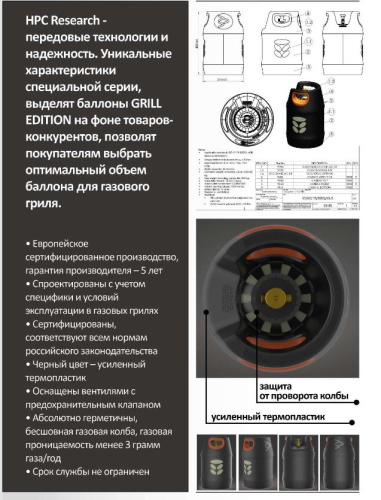 композитный газовый баллон hpc research grill edition lpg 12,7 л фото 6